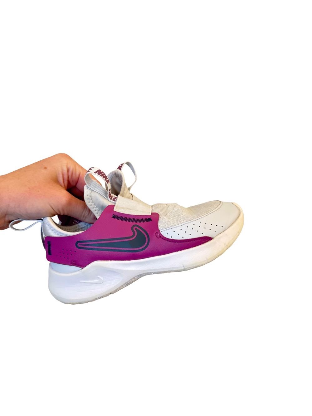 Nike Kids White and Magenta Slip-On Sneaker size 12.5